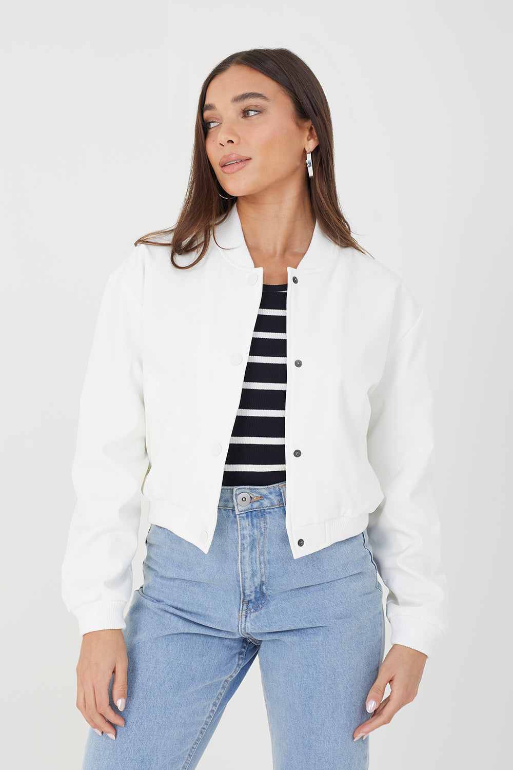 Brave Soul Cream Bonded Bomber Jacket - Cream Image 1