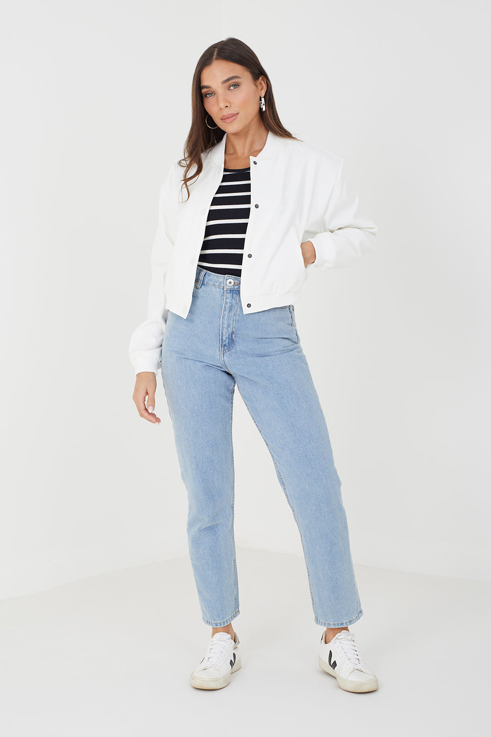 Brave Soul Cream Bonded Bomber Jacket - Cream Image 3