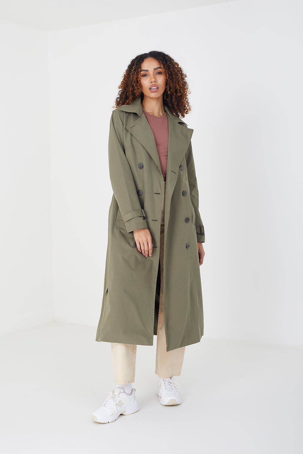 Brave Soul Light Khaki Double-Breasted Longline Trench Coat - Light Khaki Image 3