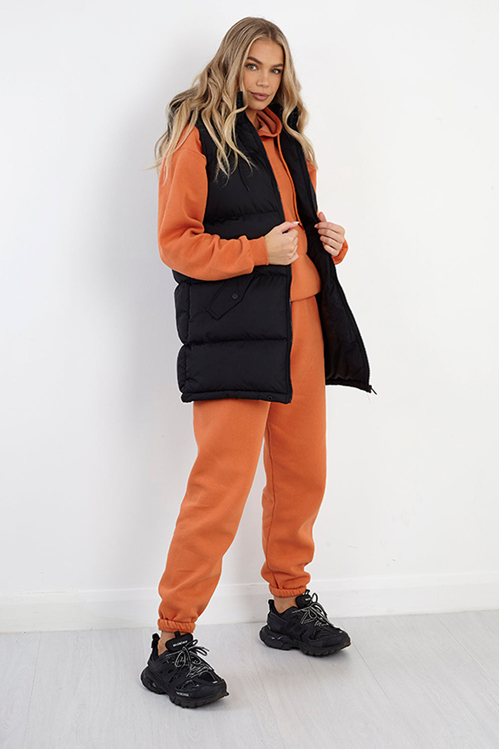 Brave Soul Black Longline Hooded Puffer Gilet - Black Image 3