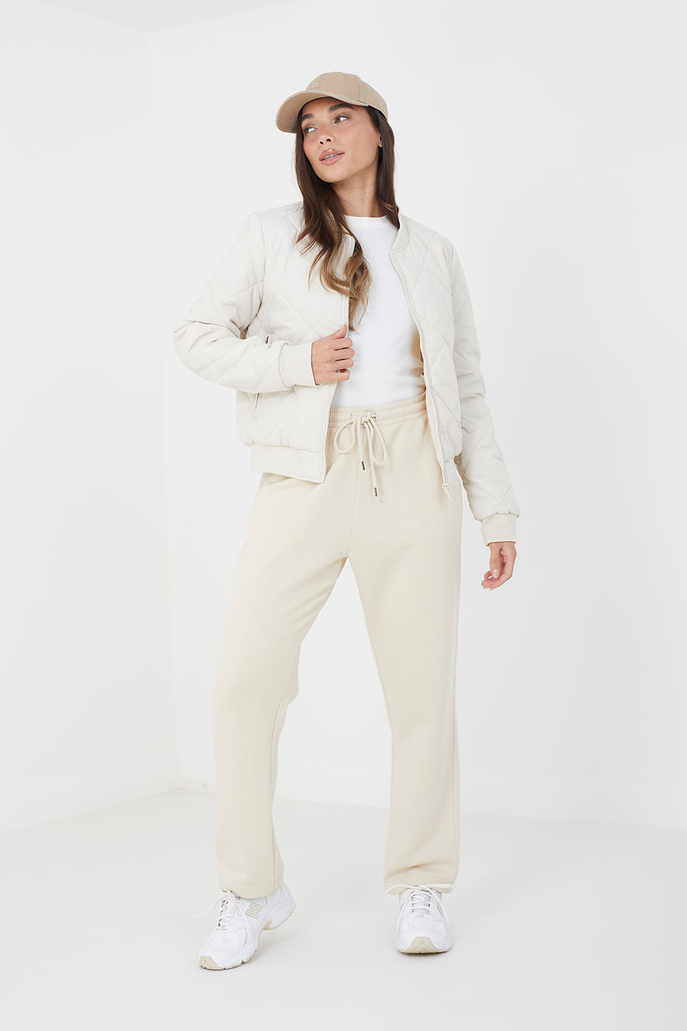 Brave Soul Cream Diamond Quilted Bomber Jacket - Cream Image 3