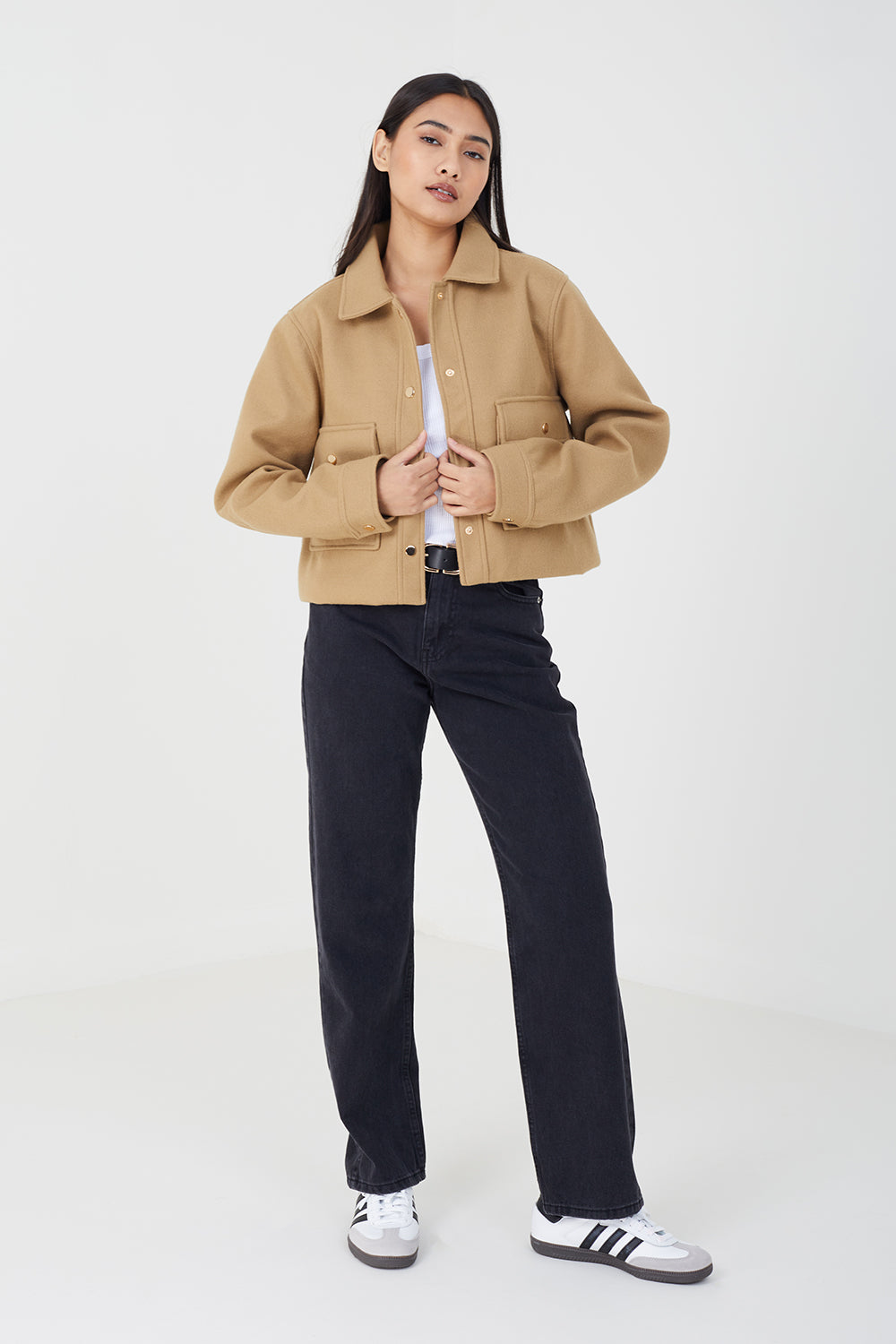 Brave Soul Beige Faux Wool Swing Jacket - Beige Image 3
