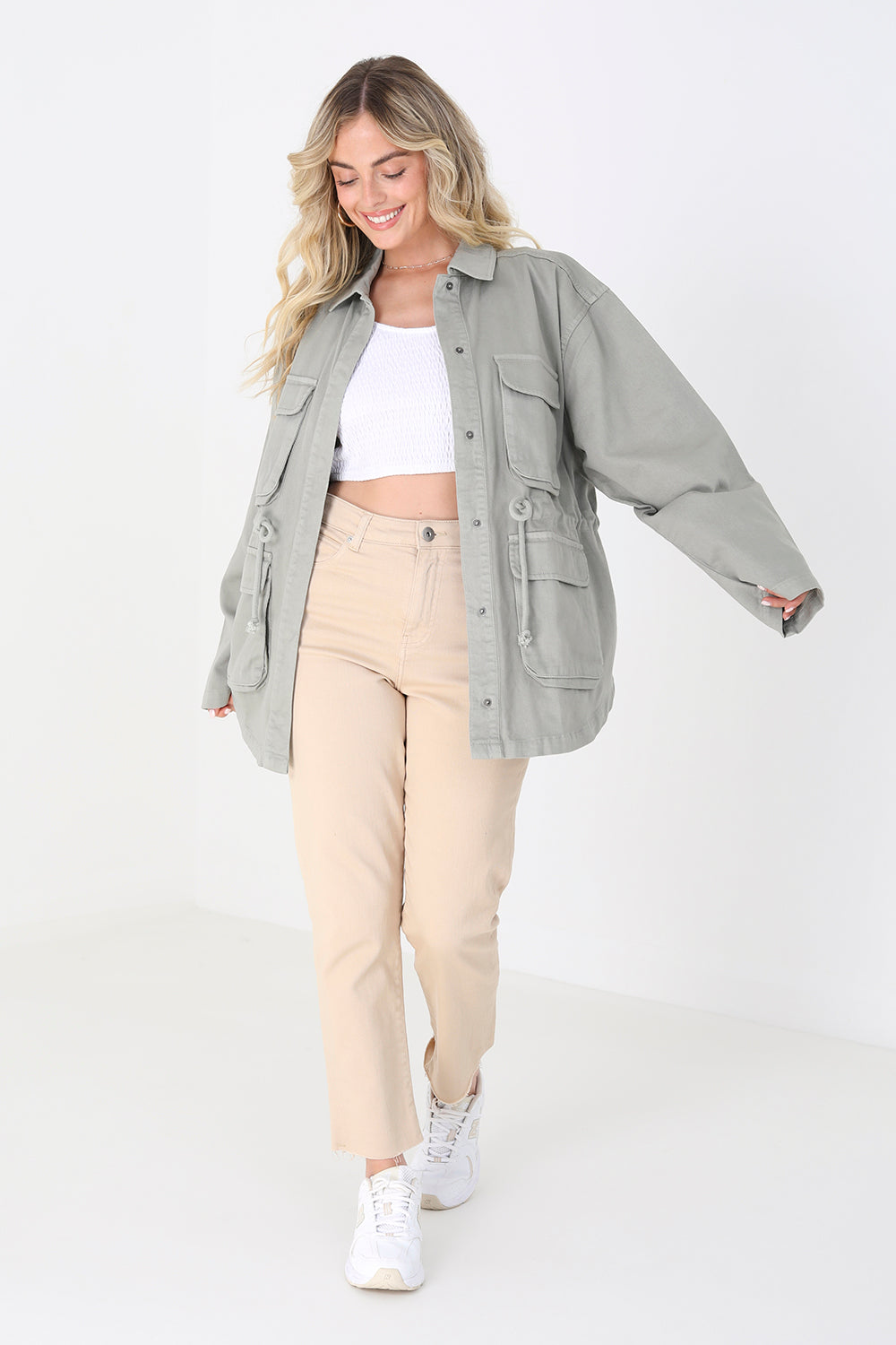 Brave Soul Light Khaki Cotton Twill Utility Jacket - Light Khaki Image 3