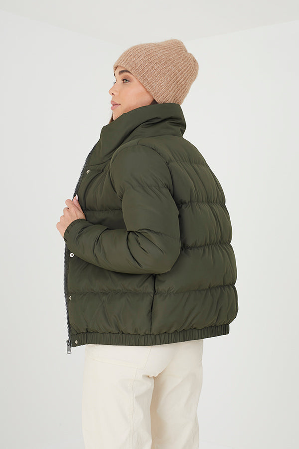 Brave Soul Khaki Funnel Neck Padded Puffer Jacket - Khaki Image 2