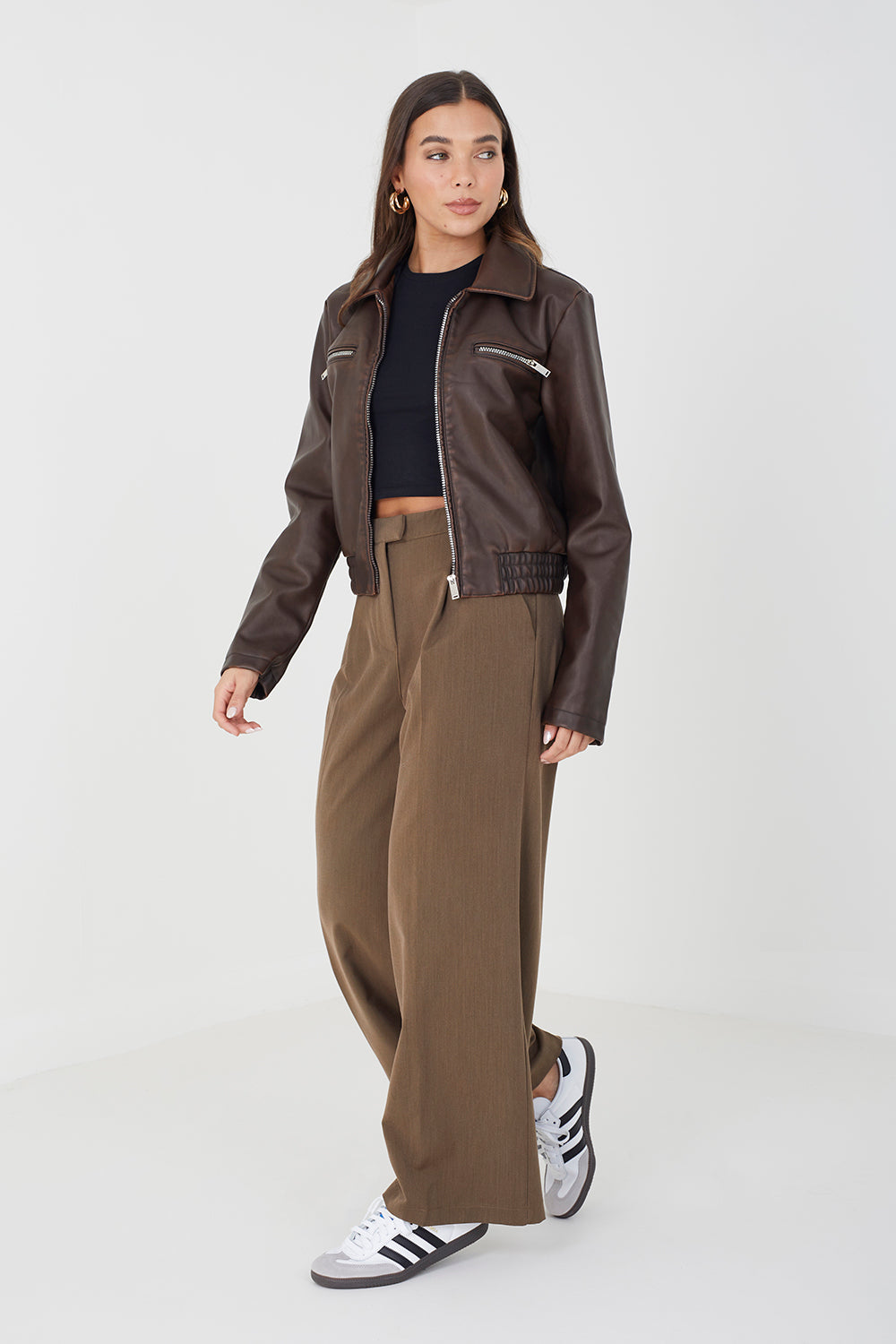 Brave Soul Brown Vintage PU Short Jacket - Brown Image 3