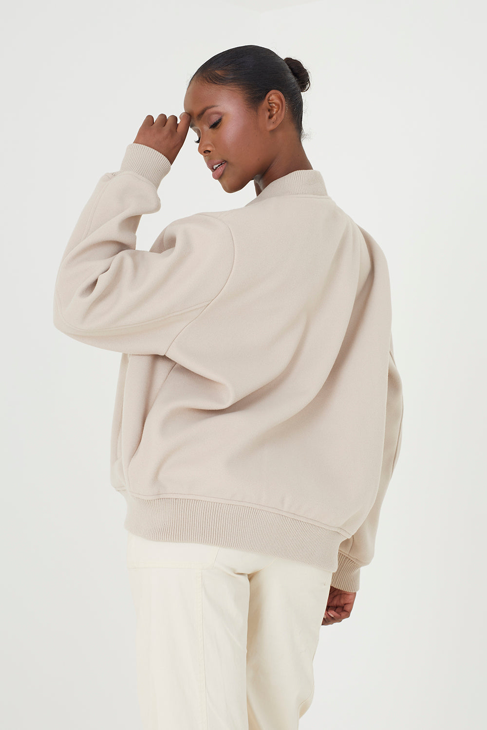 Brave Soul Beige Faux Wool Bomber Jacket - Beige Image 2
