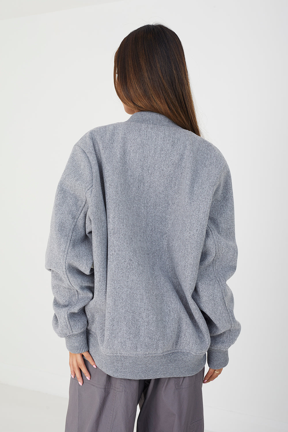 Brave Soul Grey Faux Wool Bomber Jacket - Grey Image 2