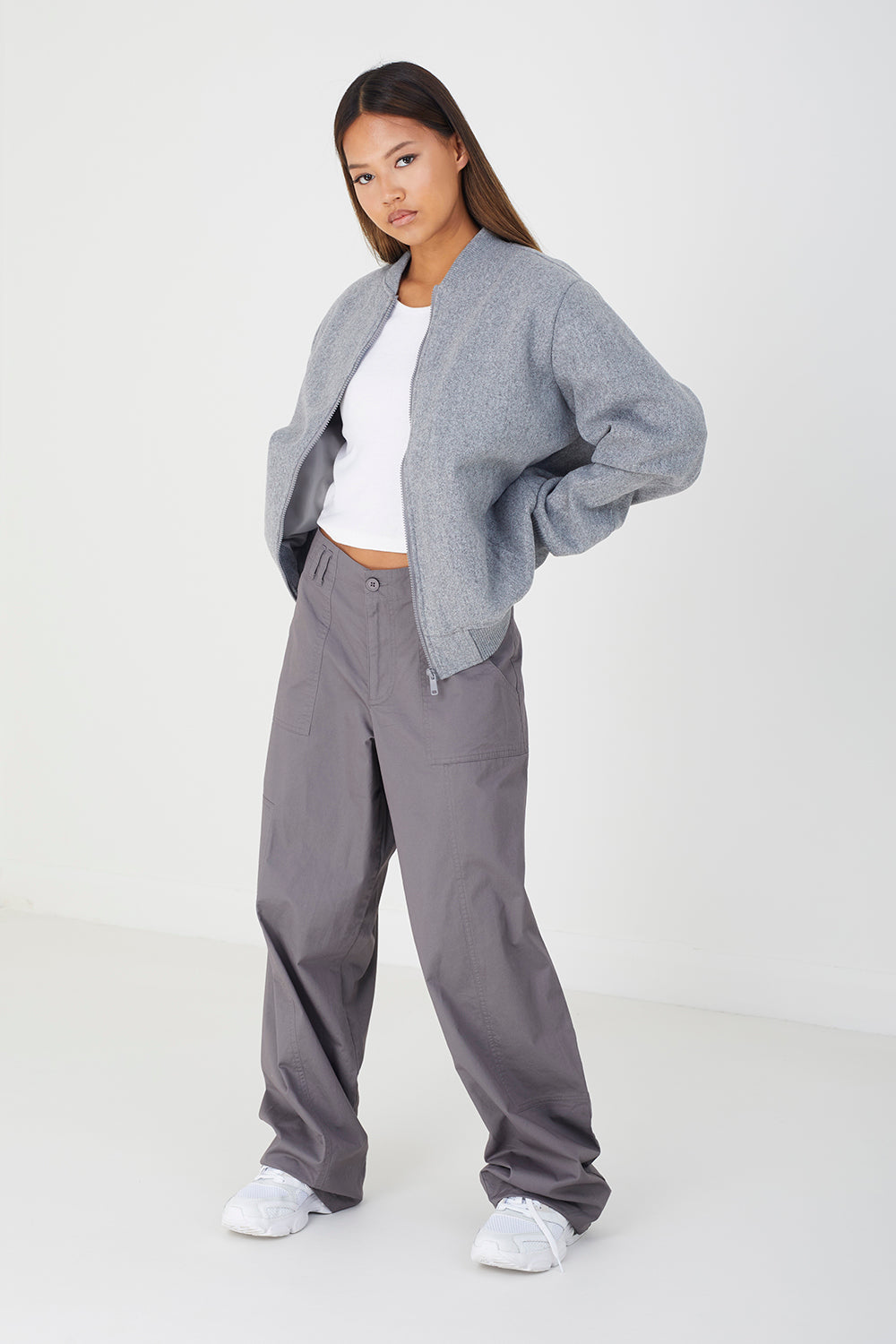 Brave Soul Grey Faux Wool Bomber Jacket - Grey Image 3