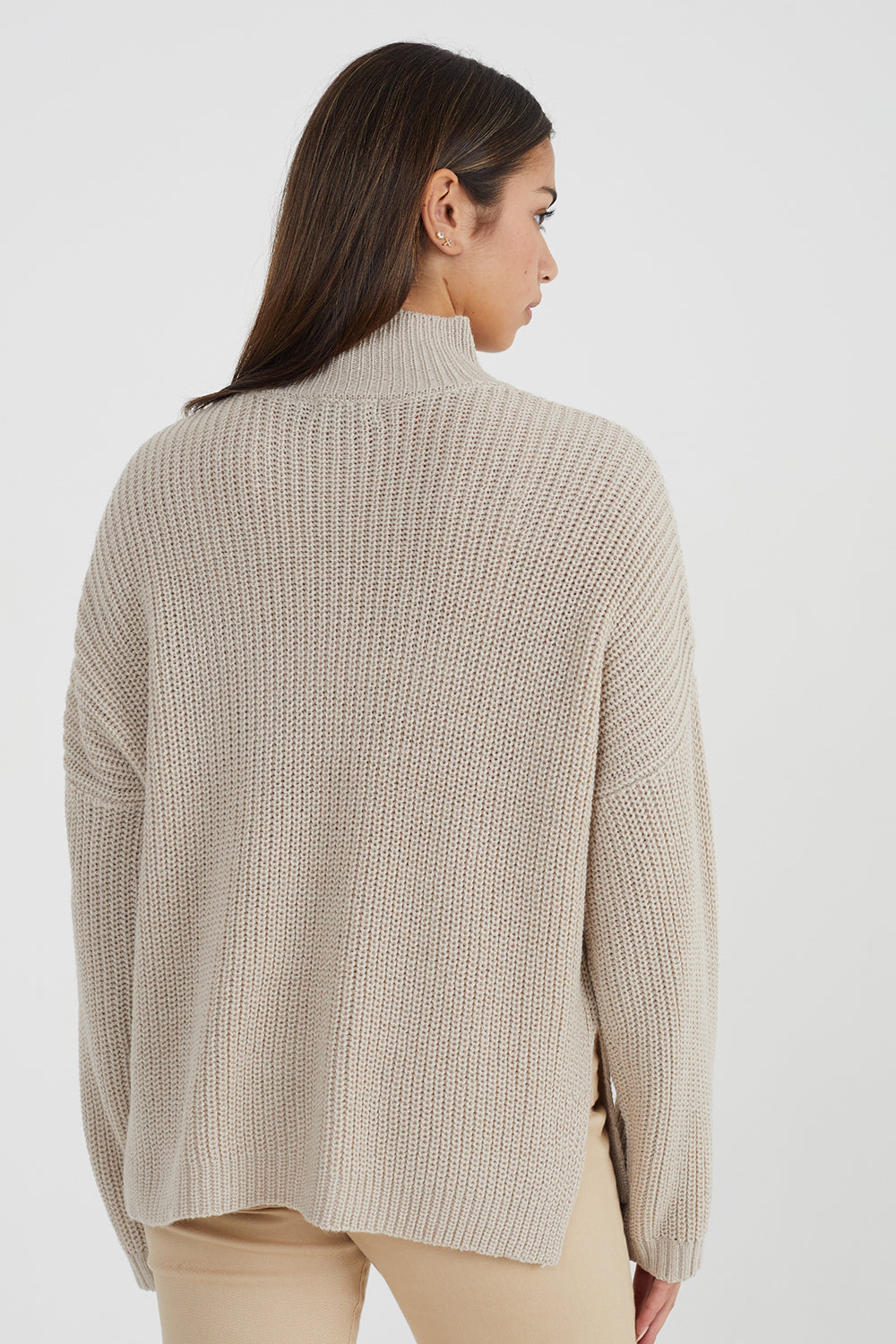 Brave Soul Stone Turtle Neck Oversized Jumper - Stone Image 2