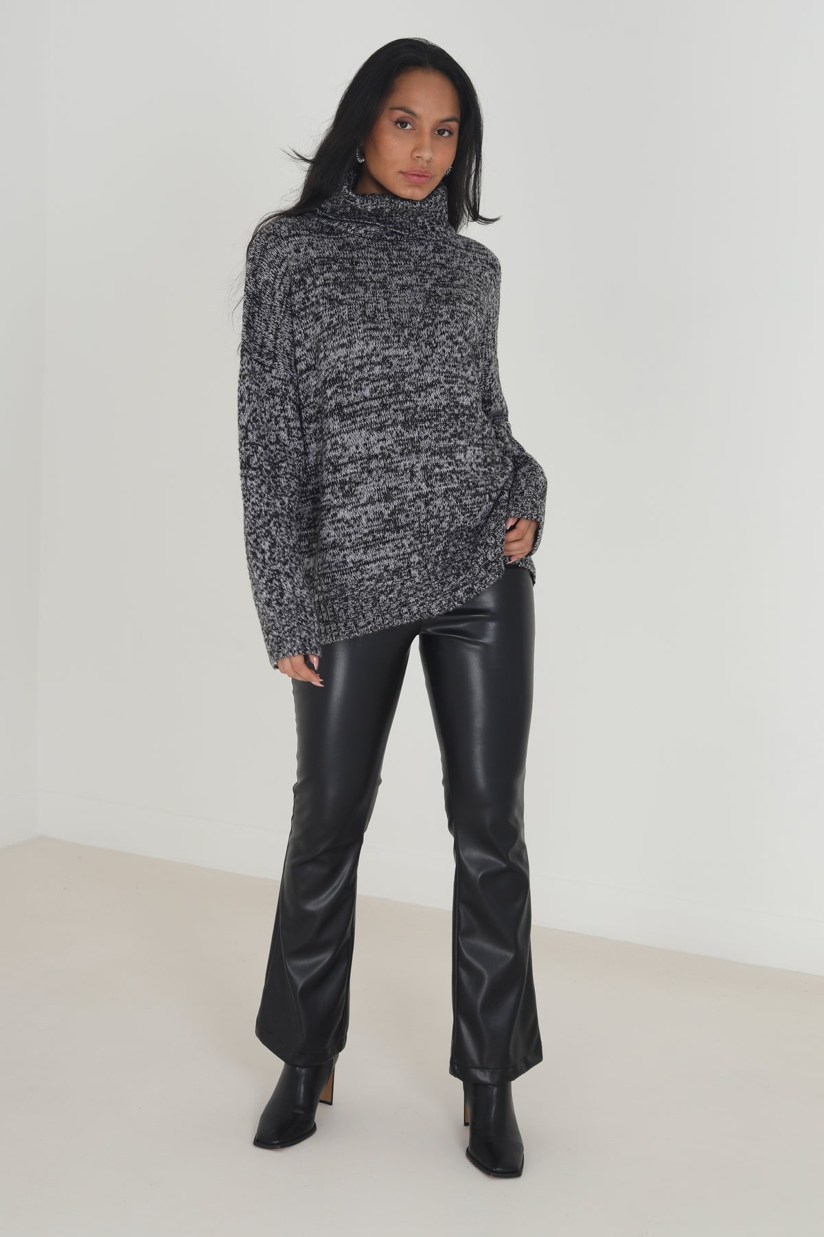 Brave Soul Black Roll Neck Twisted Knit Jumper - Black Image 3