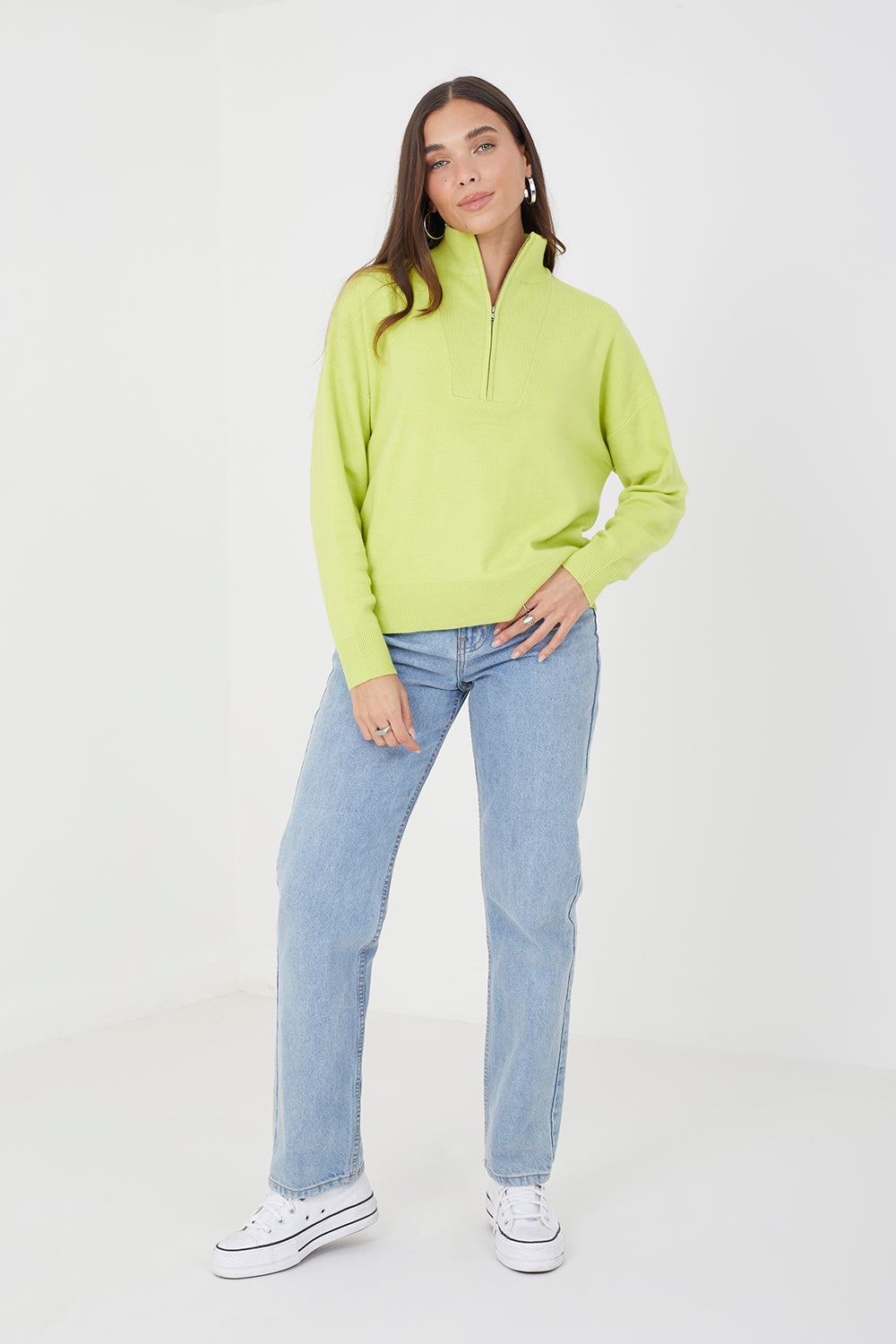 Brave Soul Lime 1/2 Zip Knitted Jumper - Lime Image 3