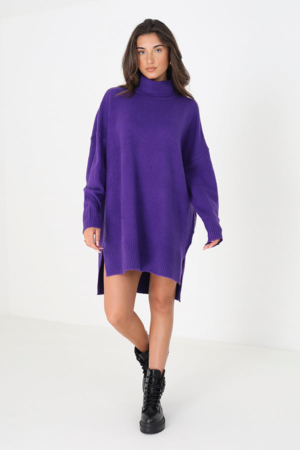 Brave Soul Purple Oversized Roll Neck Jumper - Purple Image 3