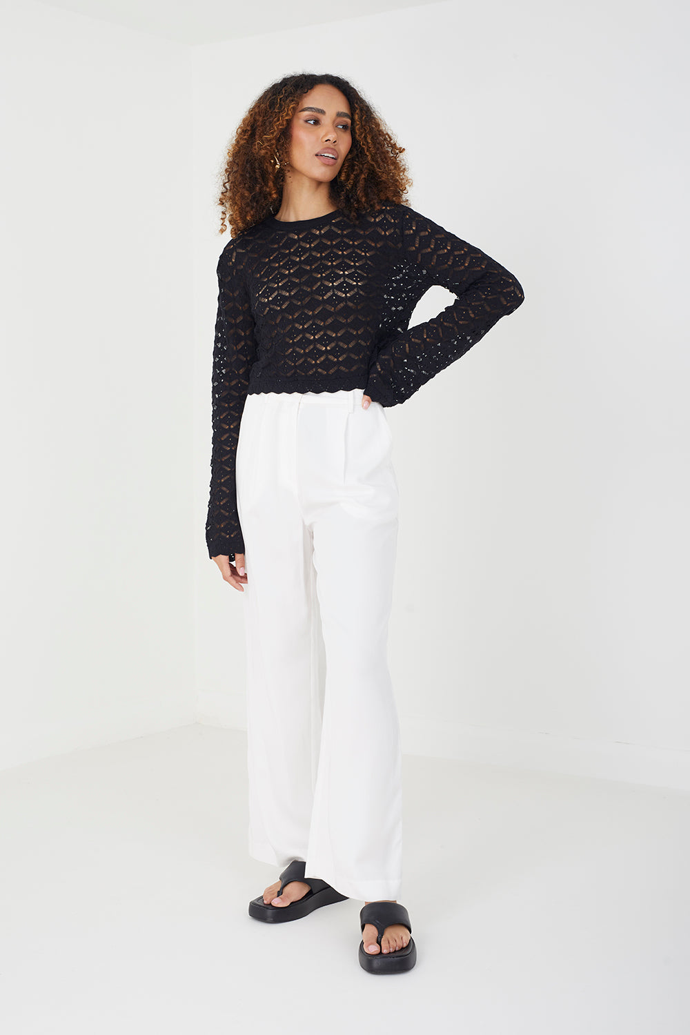 Brave Soul Black Cotton Open Stitch Crew Neck Jumper - Black Image 3