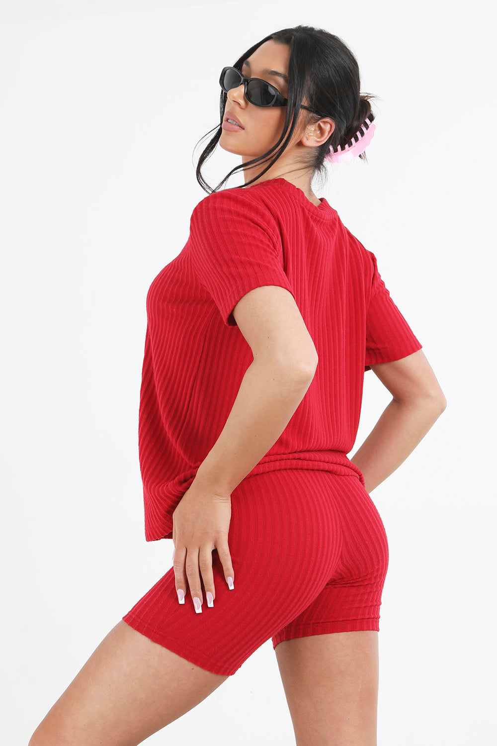 Brave Soul Red Oversized T-shirt & Cycling Shirts Lounge Set - Red Image 4