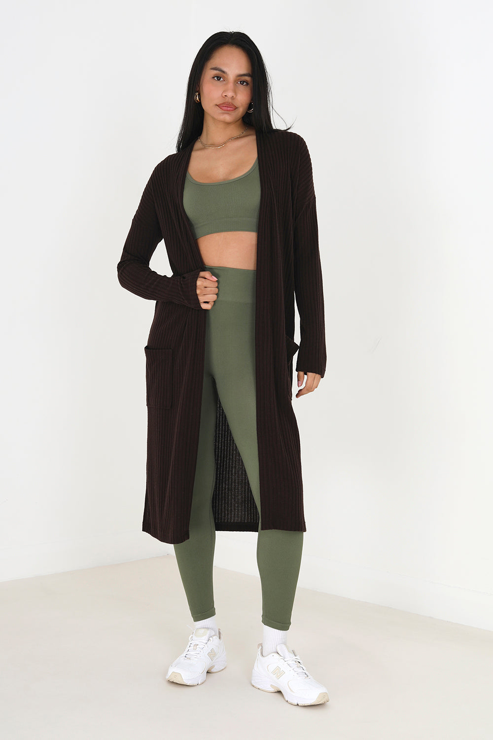 Brave Soul Chocolate Ribbed Oversized Lounge Cardigan - Chocolate Image 3