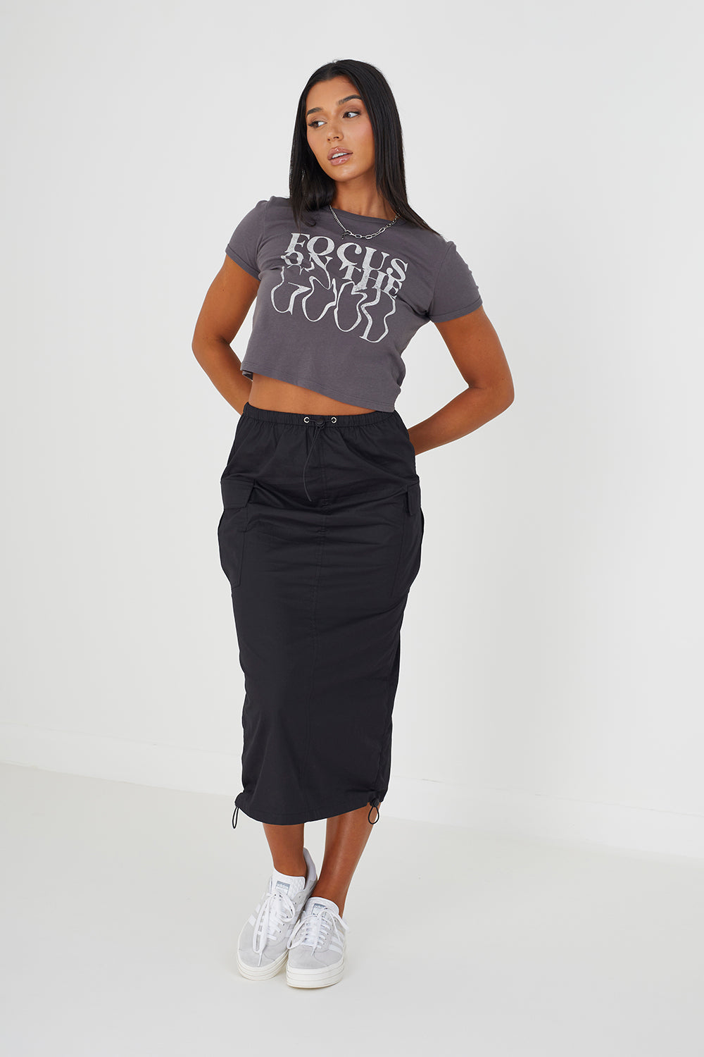 Brave Soul Black Cotton Maxi Parachute Cargo Skirt - Black Image 3