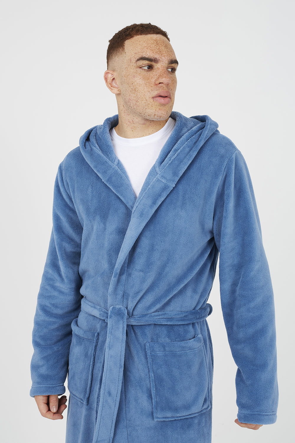 Brave Soul Blue Hooded Dressing Gown with Tie Belt - Blue Image 4