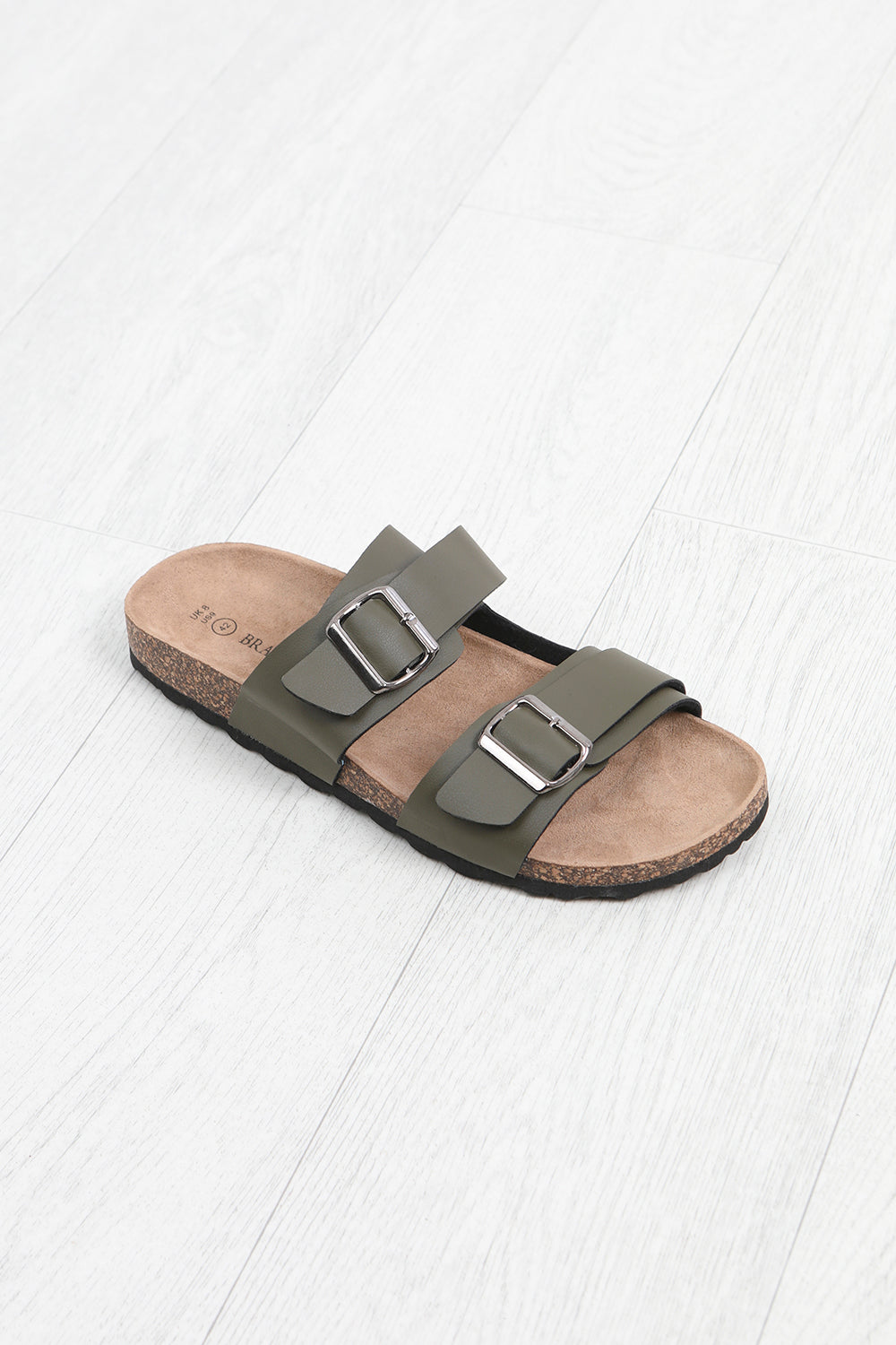 Brave Soul Khaki Faux Leather Buckle Strap Cork Sandals - Khaki Image 2