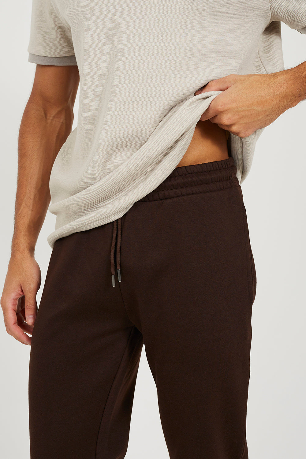Brave Soul Chocolate Straight Leg Open Hem Joggers - Chocolate Image 4