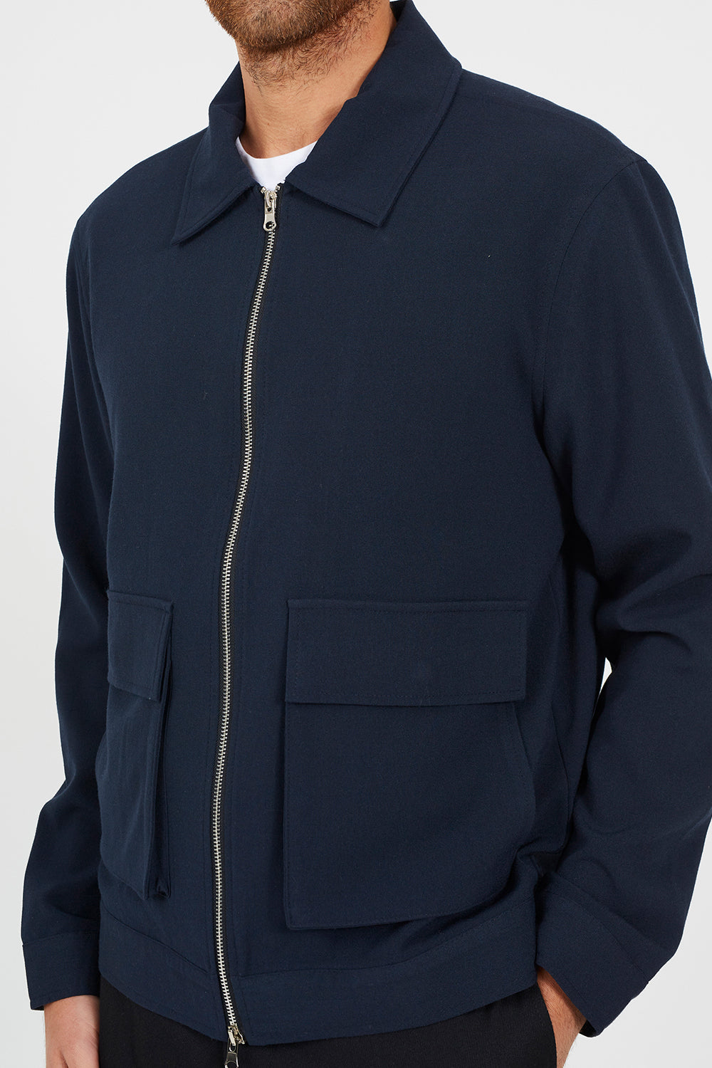 Brave Soul Navy Patch Pocket Harrington Jacket - Navy Image 4