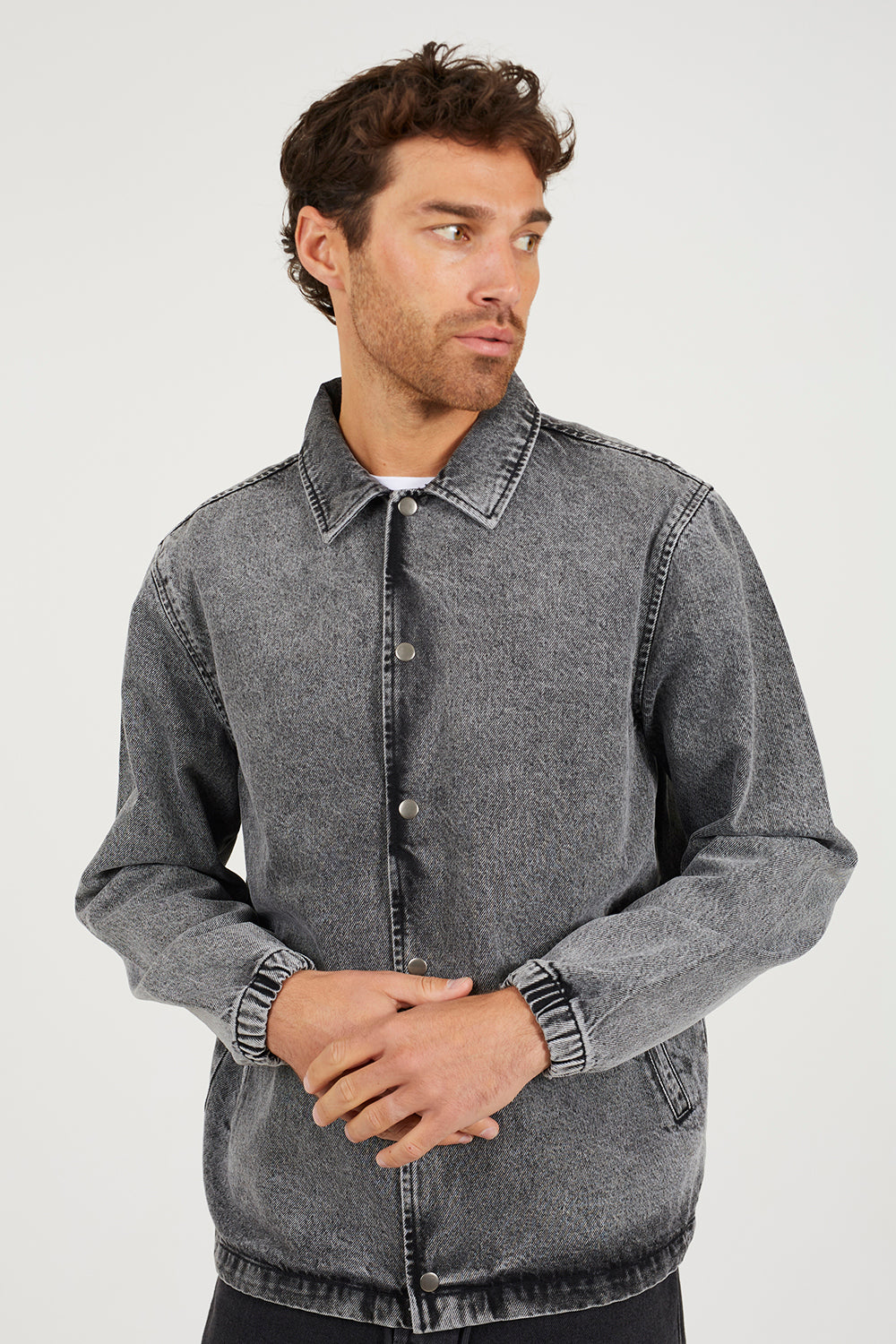 Brave Soul Grey Denim Coach Style Jacket - Grey Image 4