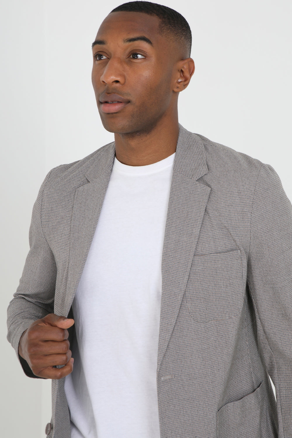 Brave Soul Light Grey Check Blazer - Light Grey Image 3