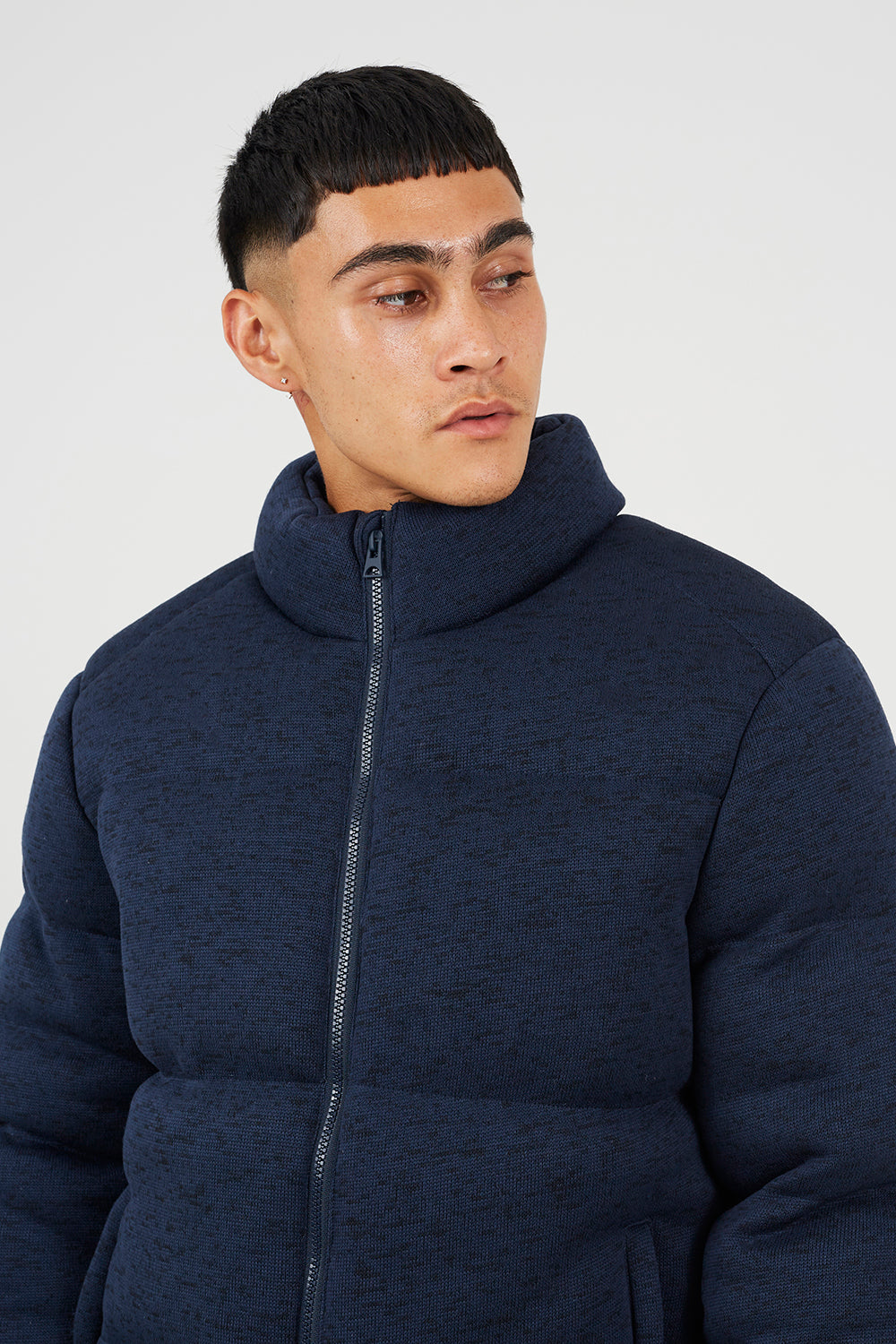 Brave Soul Navy Knitted Padded Jacket - Navy Image 4