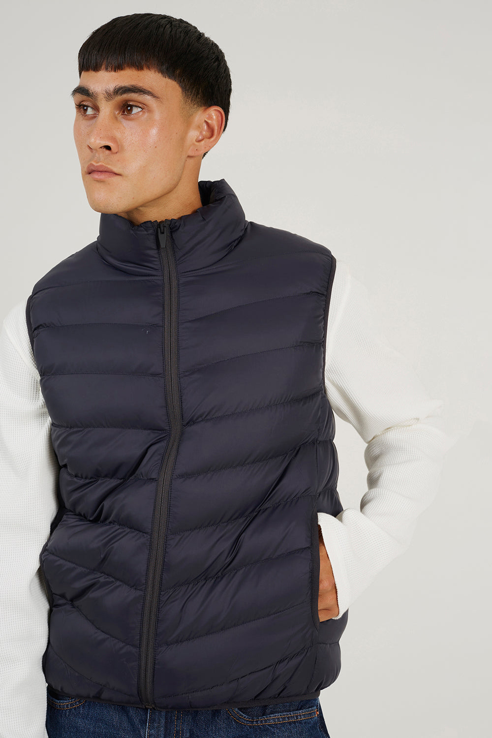 Brave Soul Navy Lightly Padded Quilted Gilet - Navy Image 4