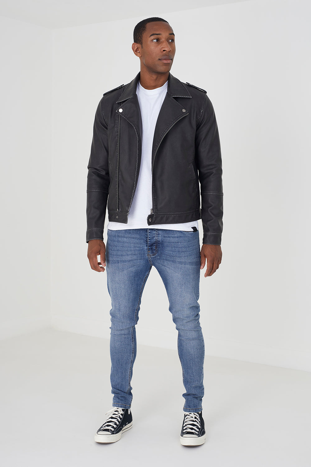 Brave Soul Black Faux Lather Biker Jacket - Black Image 3