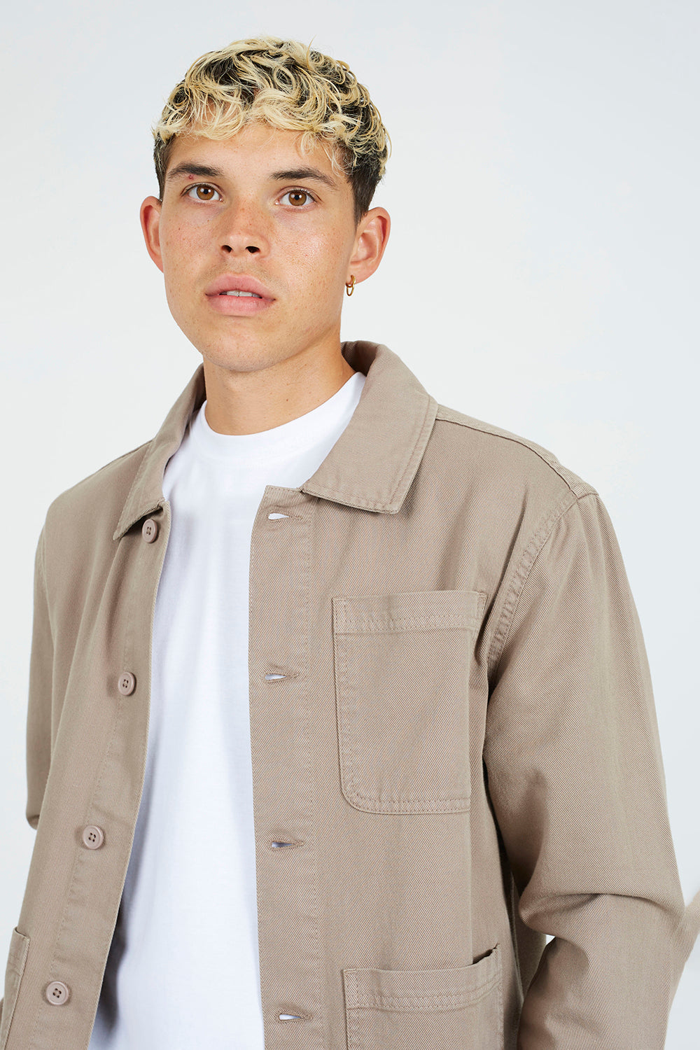 Brave Soul Taupe Button-Through Cotton Shacket - Taupe Image 4