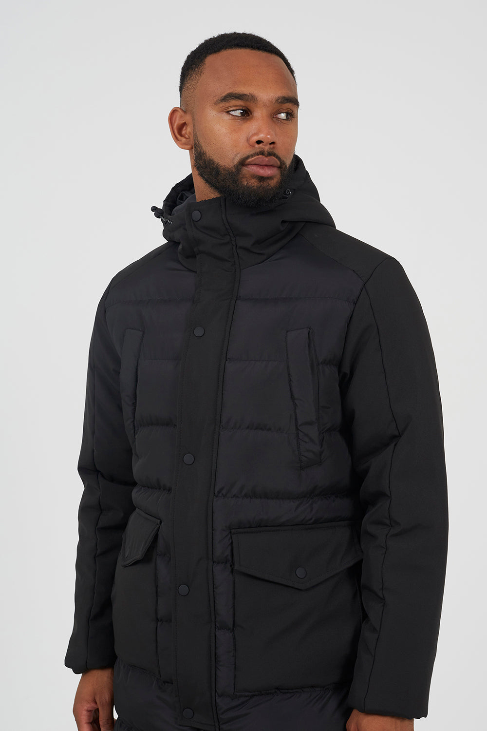 Brave Soul Black Padded Hooded Longline Jacket - Black Image 4