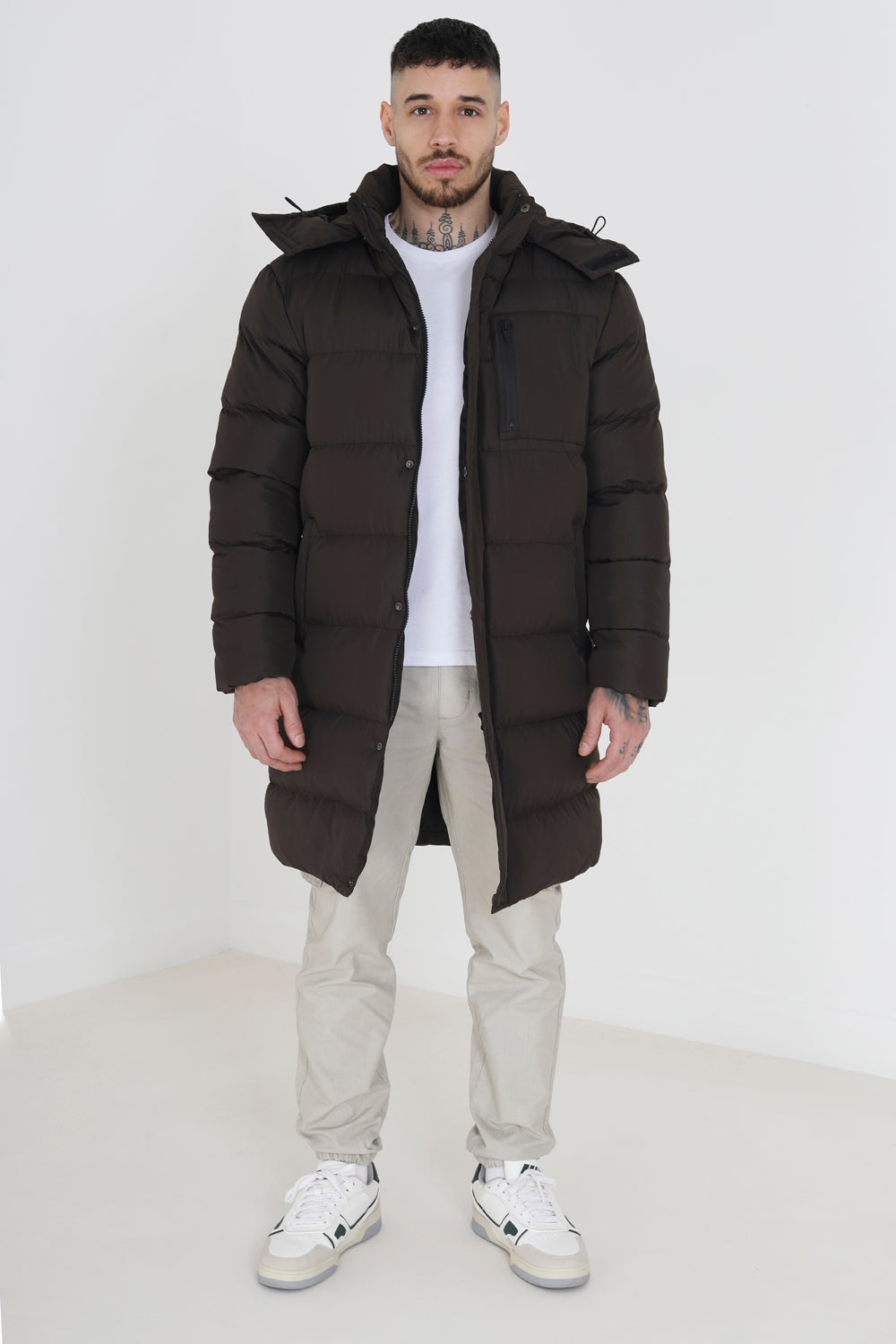 Brave Soul Brown Longline Hooded Padded Puffer Jacket - Brown Image 3