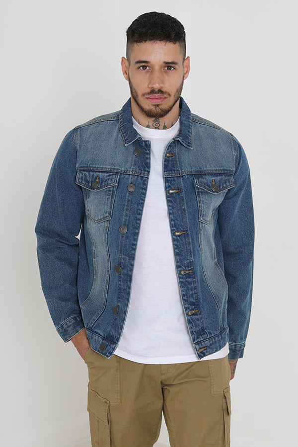 Brave Soul Mid Blue Classic Denim Jacket - Mid Blue Image 3