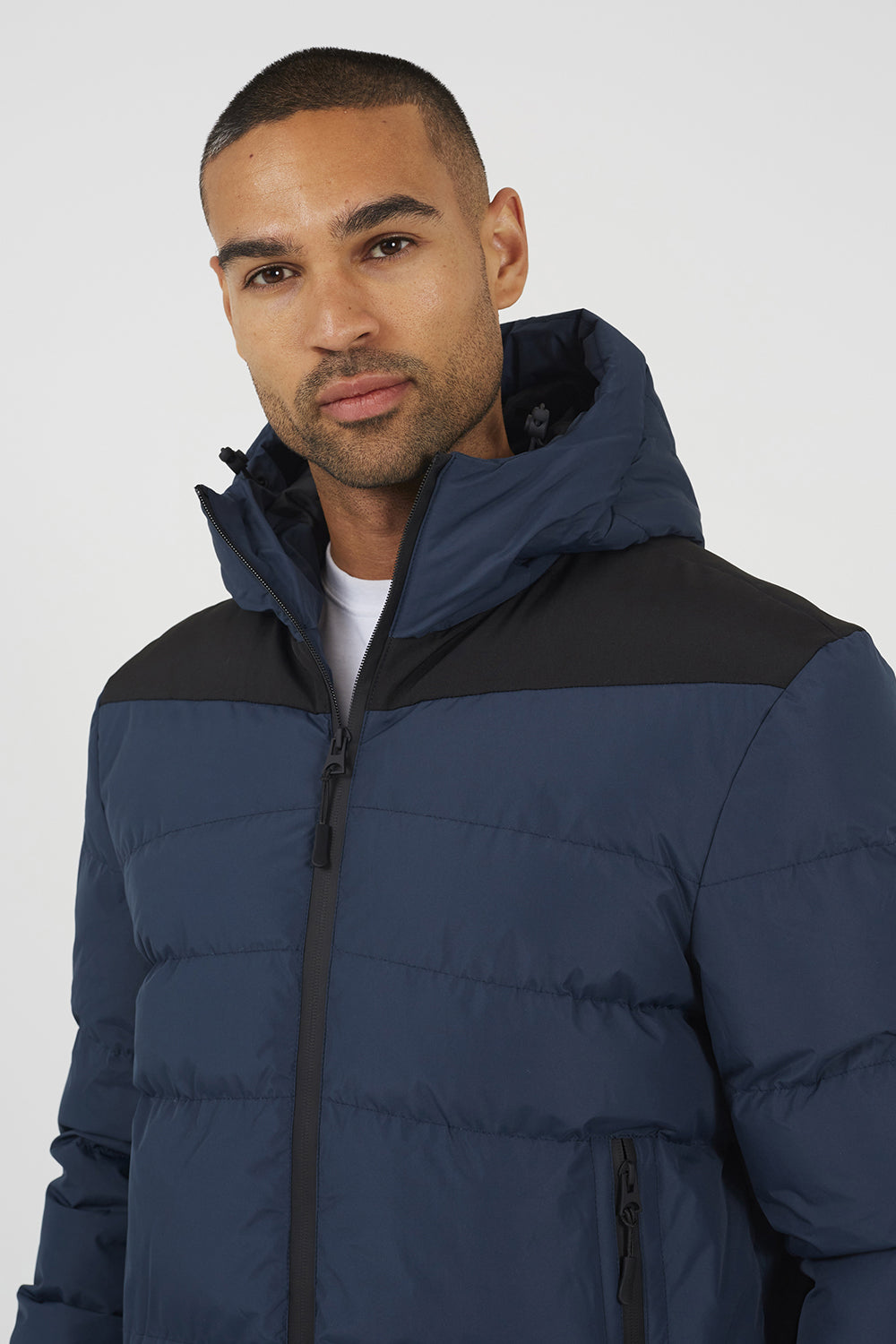 Brave Soul Blue Padded Quilted Hooded Jacket - Blue Image 4