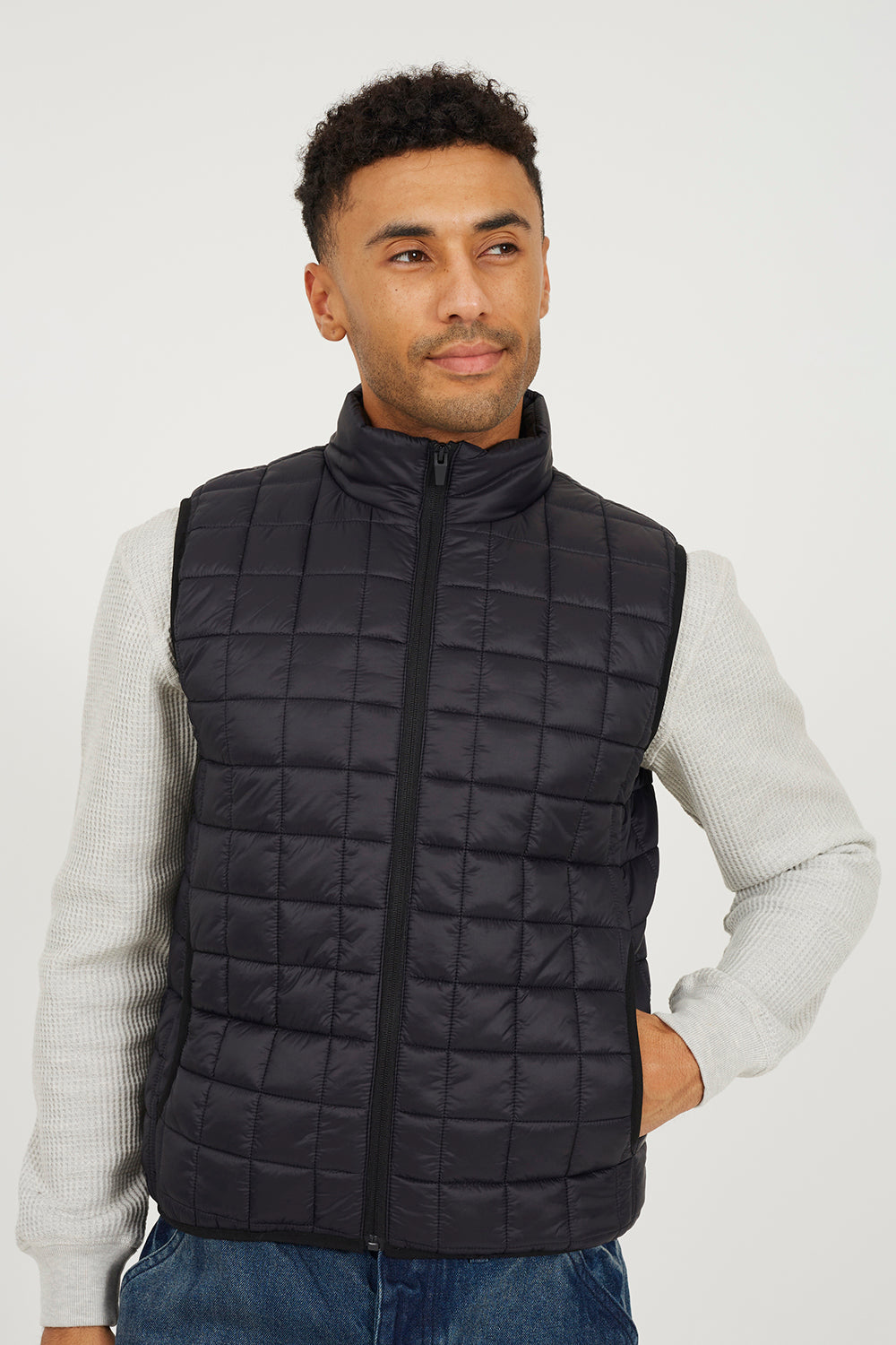 Brave Soul Black Lightly Padded Box Quilted Gilet - Black Image 4