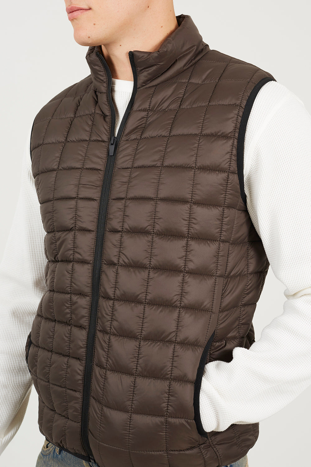 Brave Soul Dark Brown Lightly Padded Box Quilted Gilet - Dark Brown Image 4