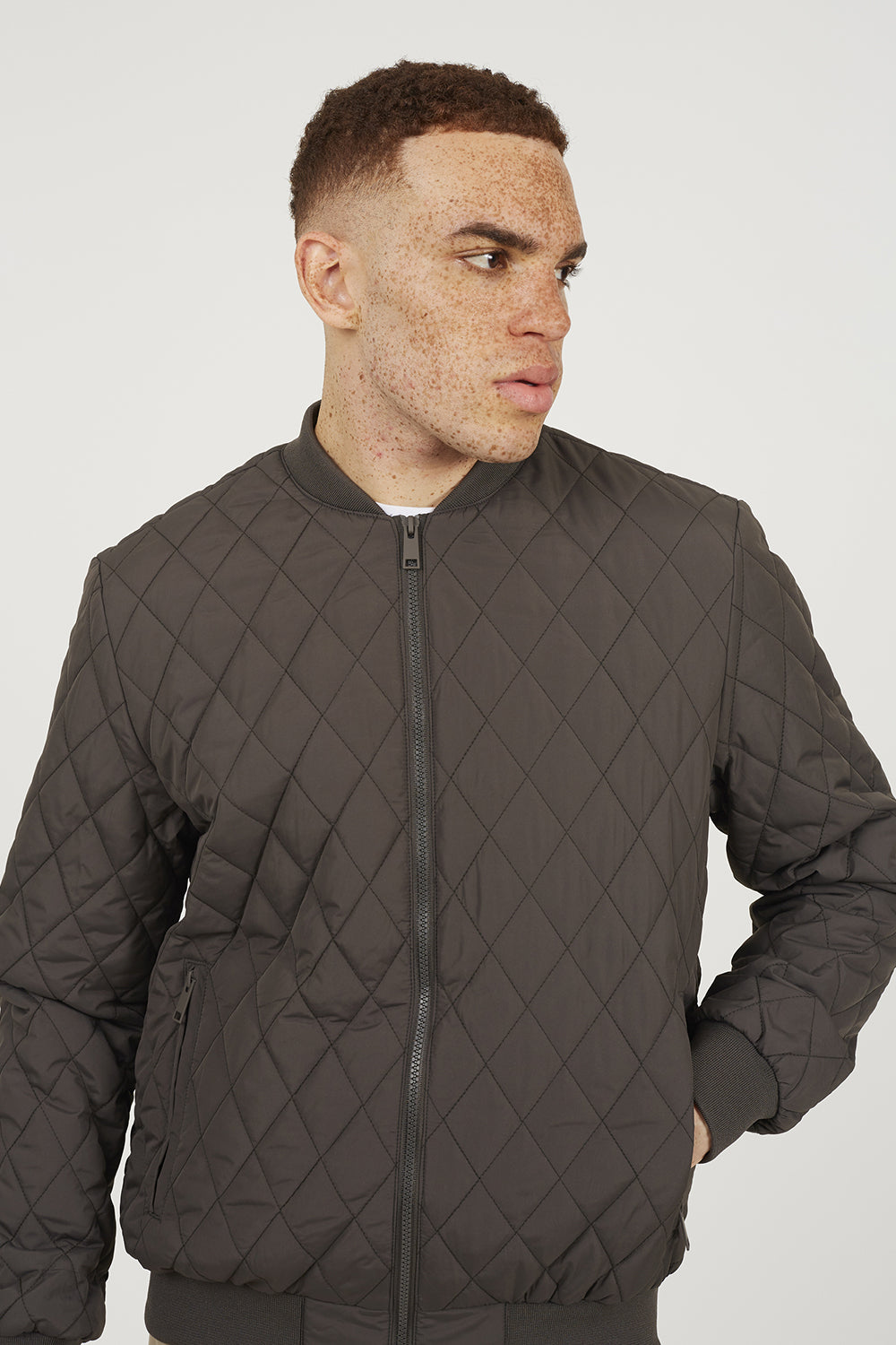 Brave Soul Brown Diamond Quilted Bomber Jacket - Brown Image 4