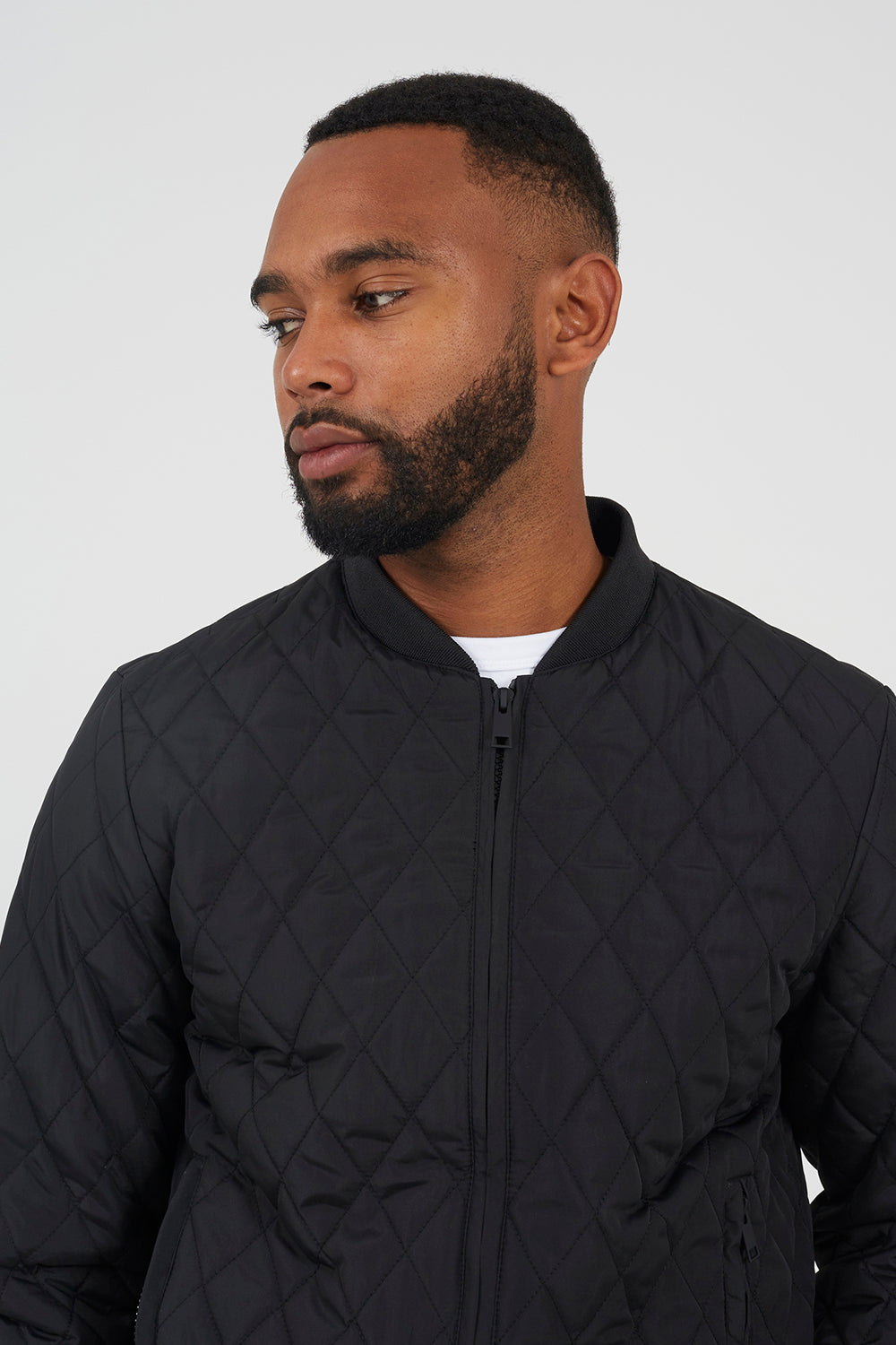Brave Soul Black Diamond Quilted Bomber Jacket - Black Image 4