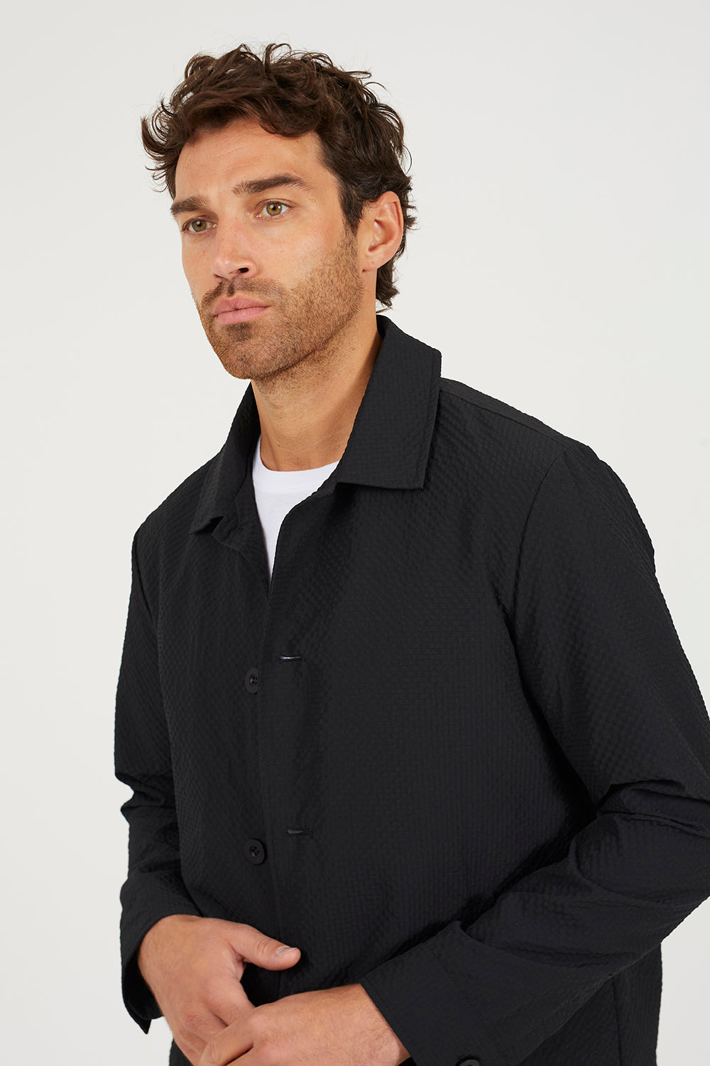 Brave Soul Black Seersucker Shacket - Black Image 4