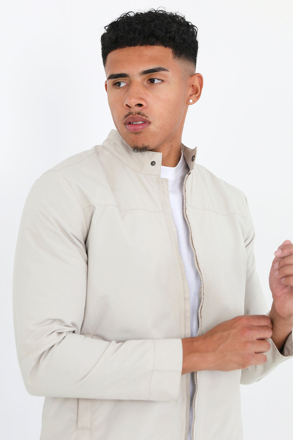 Brave Soul Stone Zip Through Biker Jacket - Stone Image 3
