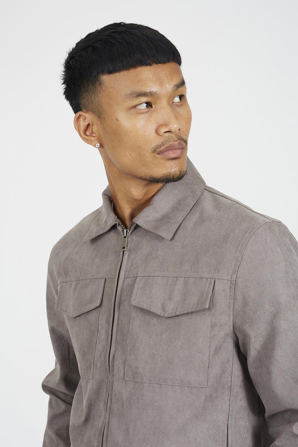 Brave Soul Taupe Faux Suede Patch Pocket Jacket - Taupe Image 4