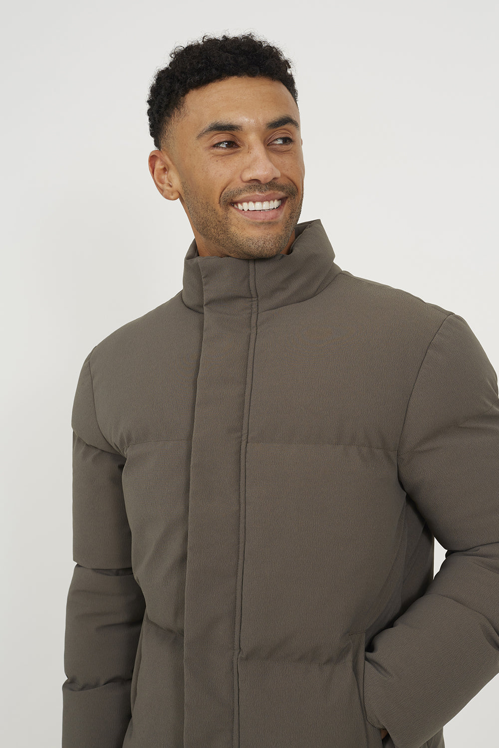 Brave Soul Taupe Funnel Neck Padded Jacket - Taupe Image 4