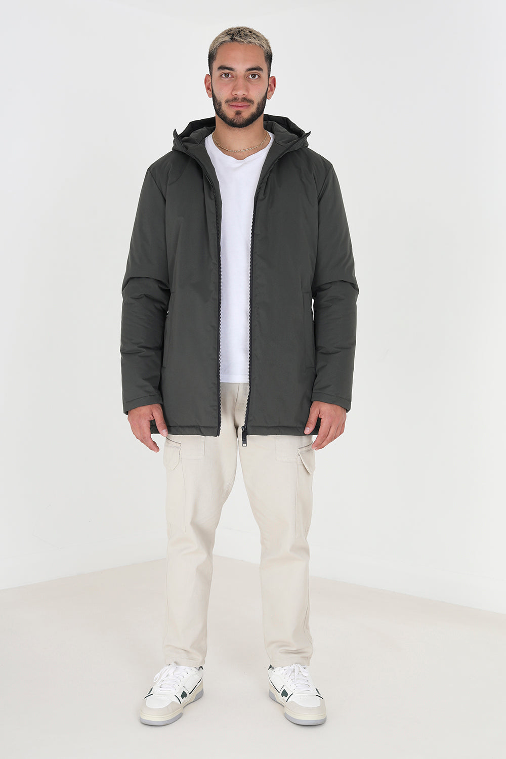 Brave Soul Khaki Padded Hooded Mac - Khaki Image 4