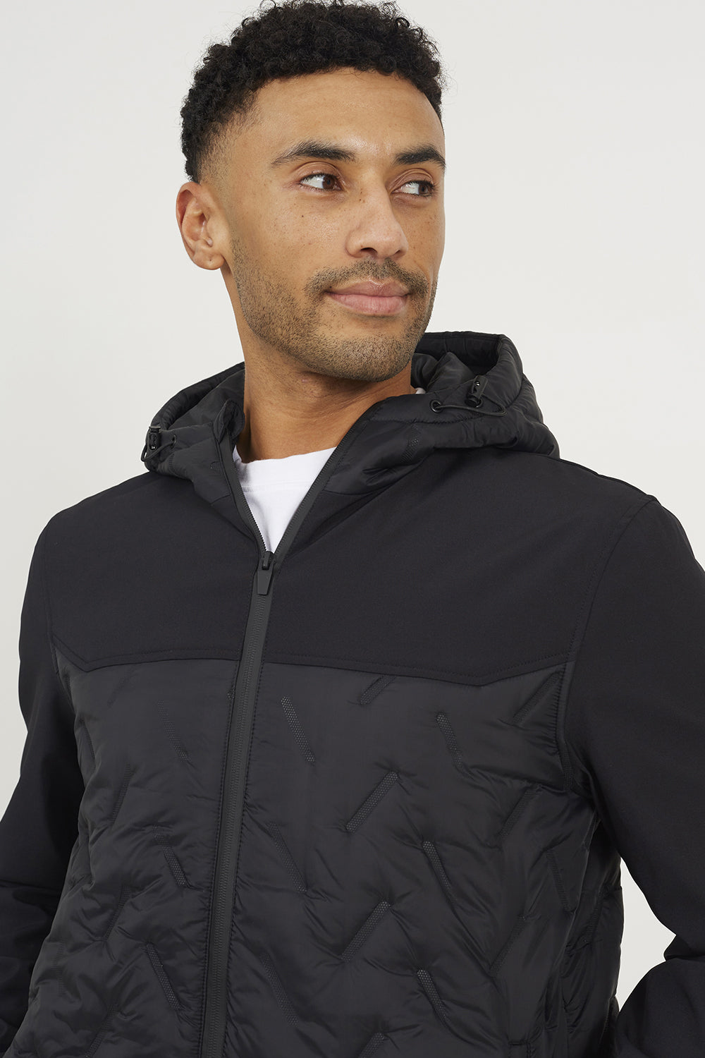 Brave Soul Black Quilted Hooded Zip-Up Jacket - Black Image 4