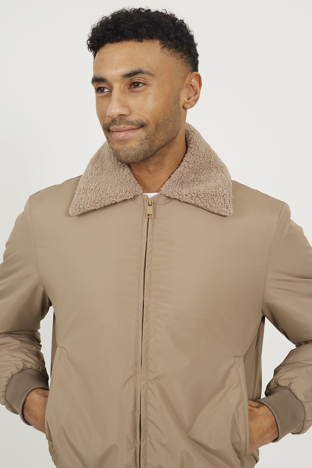Brave Soul Stone Harrington Jacket with Borg Collar - Stone Image 4