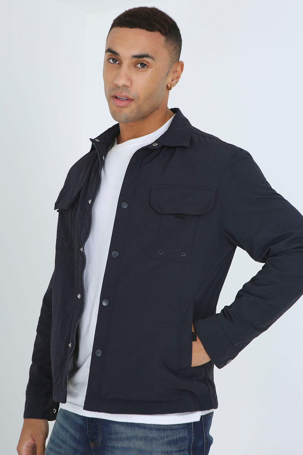 Brave Soul Navy Lightweight Shacket - Navy Image 3