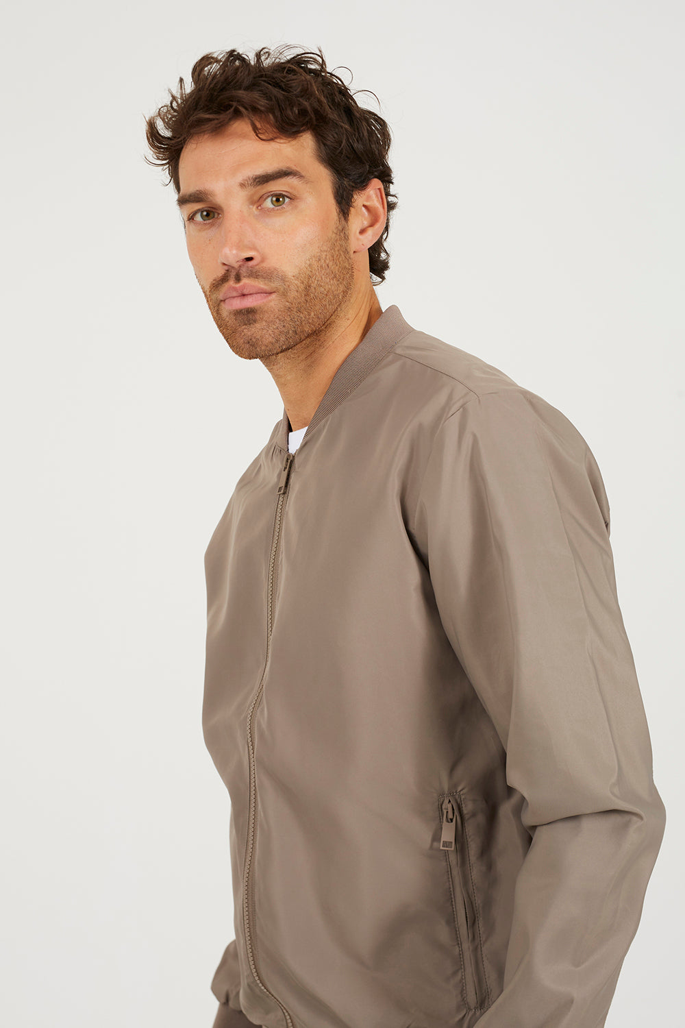 Brave Soul Taupe Bomber Jacket - Taupe Image 4