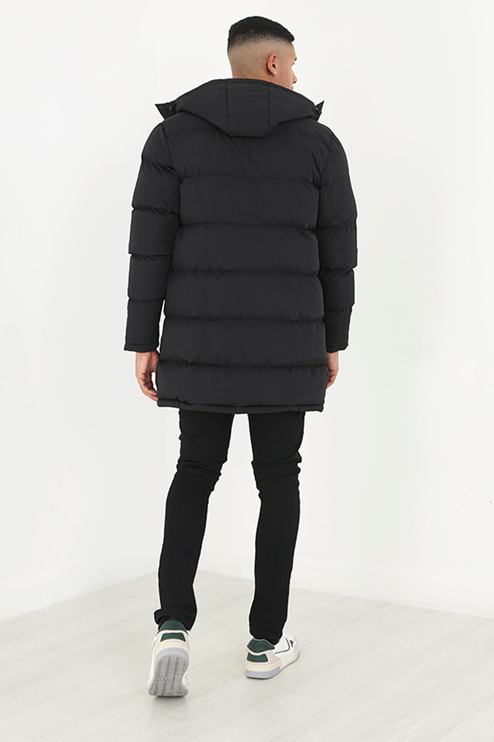Brave Soul Black Longline Hooded Padded Jacket - Black Image 2