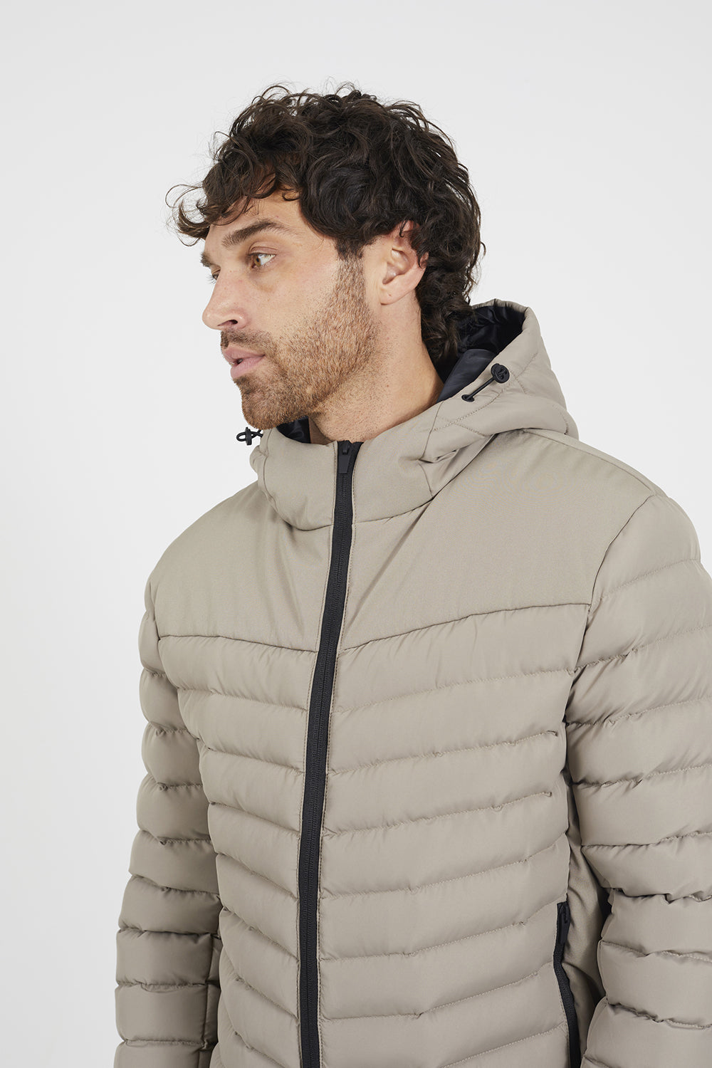 Brave Soul Taupe Padded Hooded Jacket - Taupe Image 4