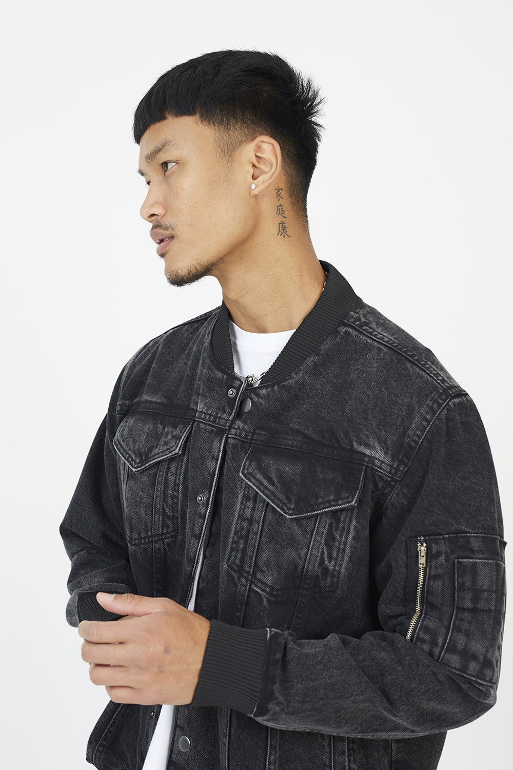 Brave Soul Black Washed Denim Bomber Jacket - Black Image 4
